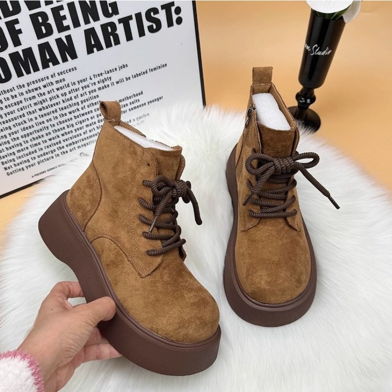 Embroidery Garments - Damen-Stiefeletten mit warmem, flauschigem Innenfutter, Schnürung,