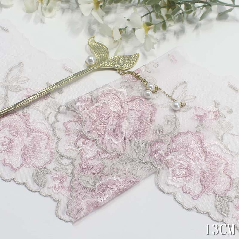 Embroidery Yellow Dress - 2Yards lila rosa blau Blumen stickerei