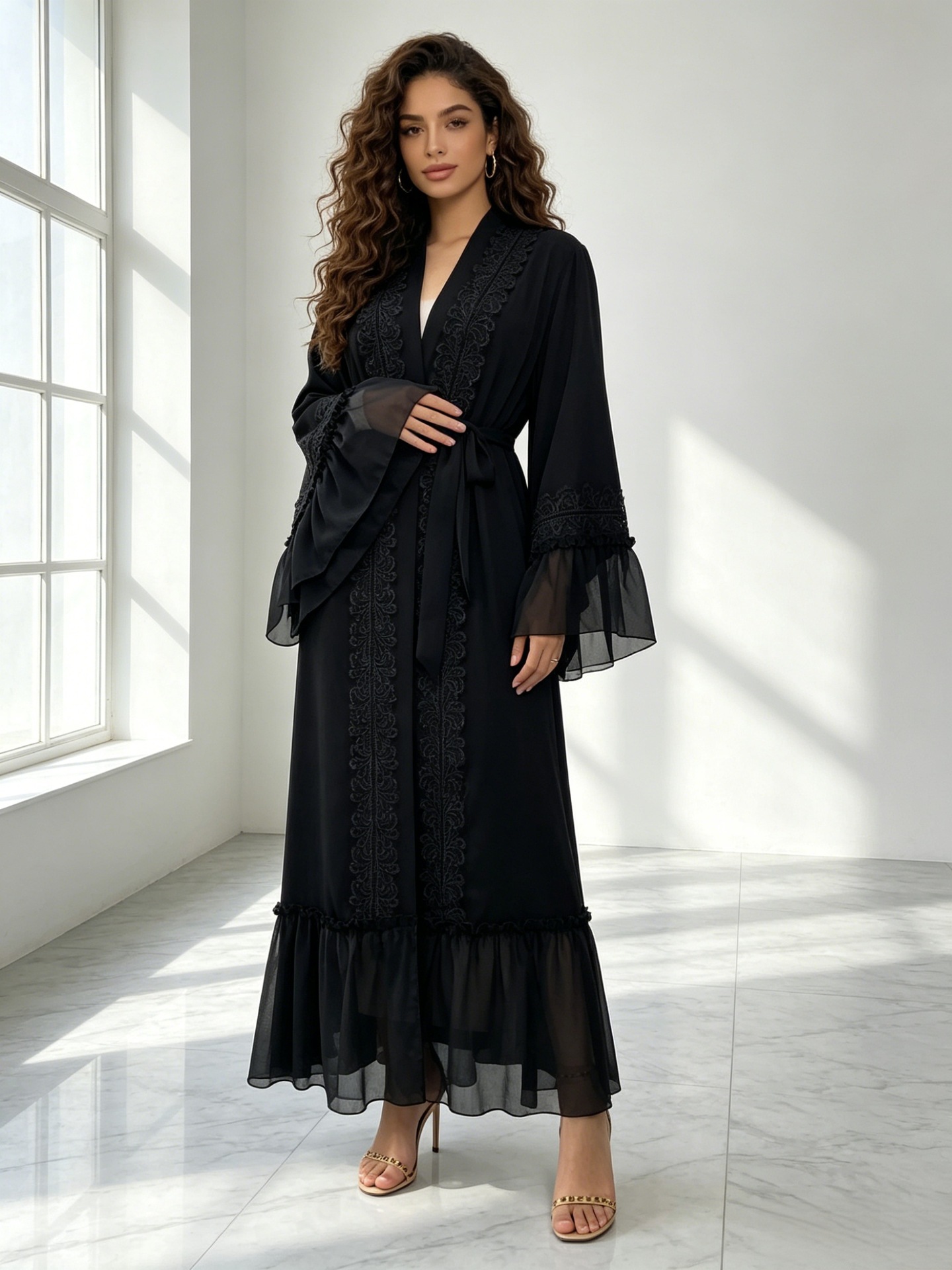 Embroidery Kebaya - Ramadan Spitzen-Stickerei Offene Abaya Dubai Türkei