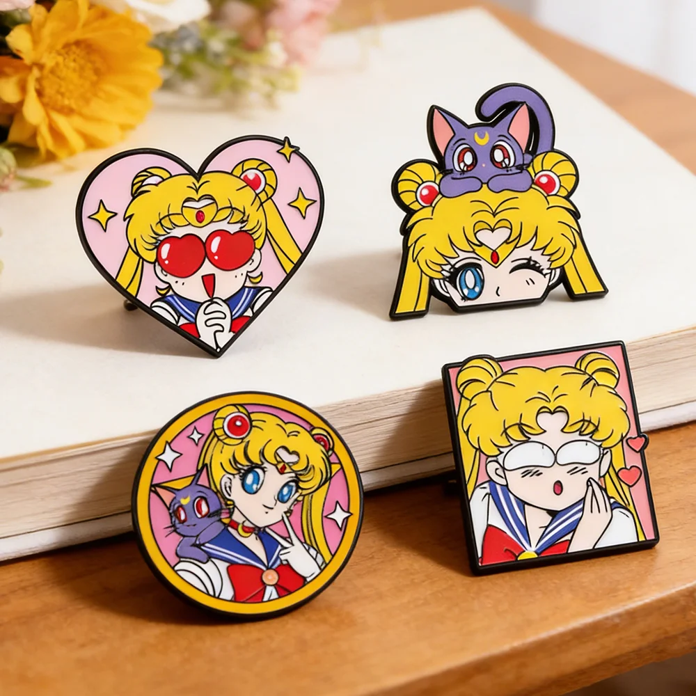 Embroidery Reddit - 4 Stück Sailor Moon Herzförmige Emaille-Anstecknadeln,