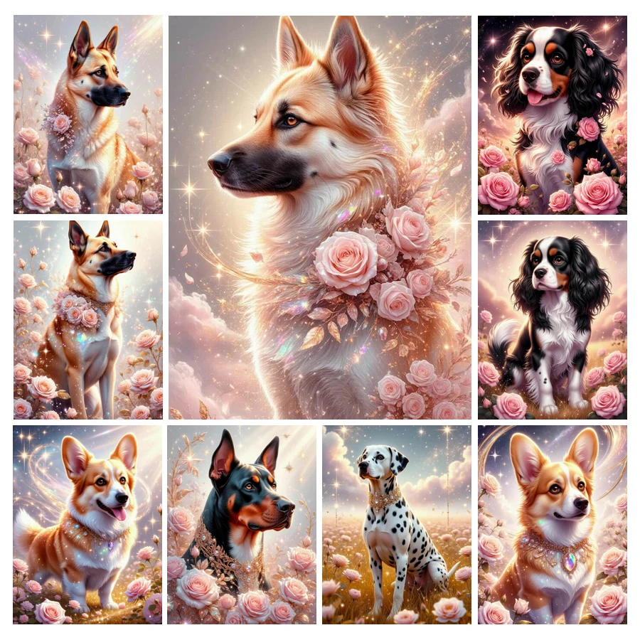 Embroidery Rose - Niedlicher Hund und Blume Diamantmalerei Neue