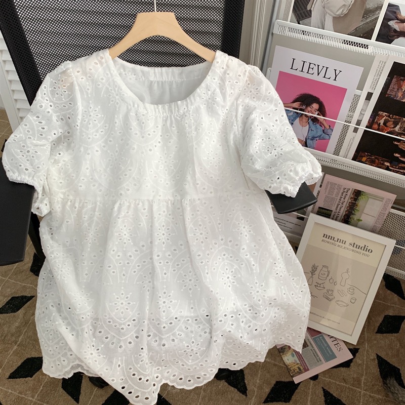 Mode aushöhlen weiße Stickerei – Embroidery Cotton Shirt Bewertung und Preis