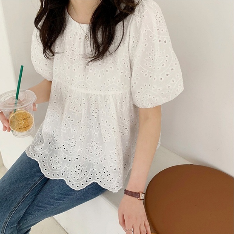 Mode aushöhlen weiße Stickerei – Embroidery Cotton Shirt Bewertung und Preis