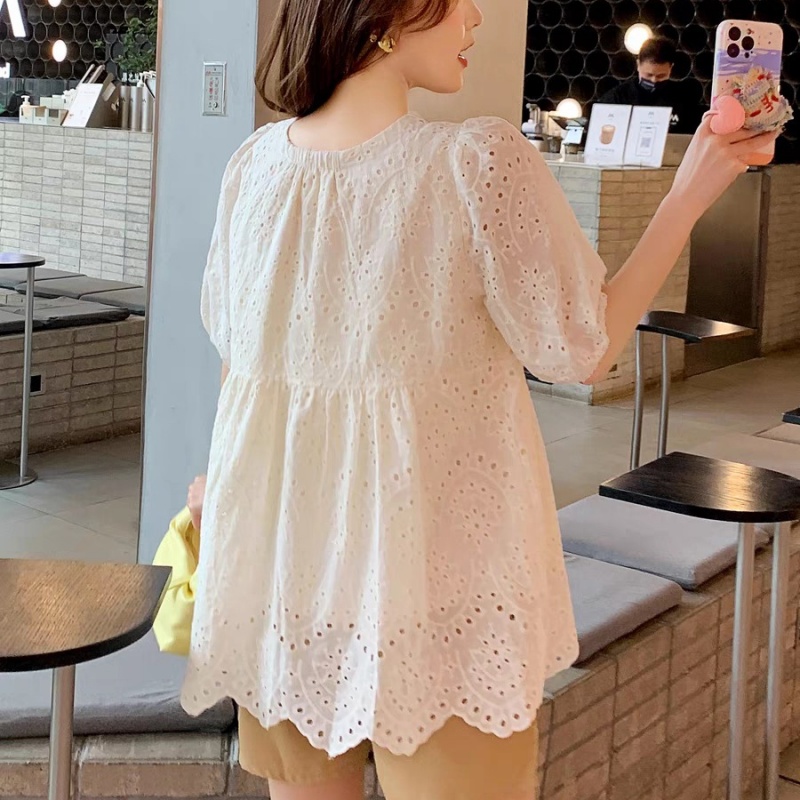 Mode aushöhlen weiße Stickerei – Embroidery Cotton Shirt Bewertung und Preis
