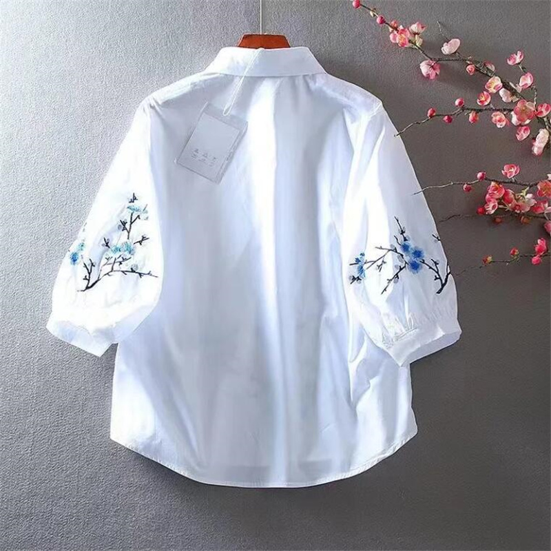 Weiß Bestickt Shirt Frauen Blu – Embroidery Cotton Shirt Bewertung und Preis